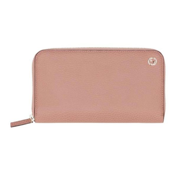 17162 1 Gucci Interlocking GG Leather Round Zip Long Wallet Pink