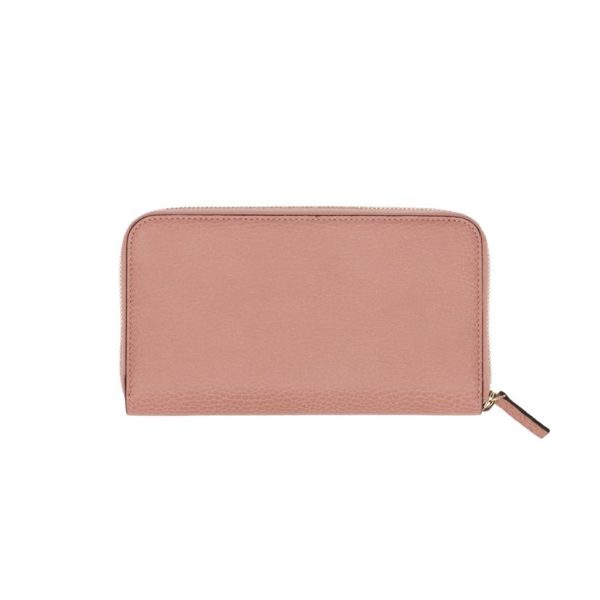 17162 2 Gucci Interlocking GG Leather Round Zip Long Wallet Pink