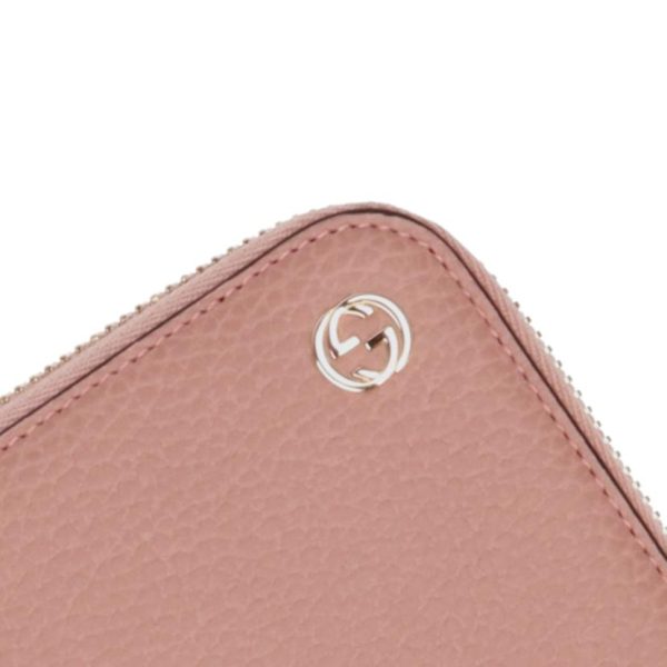 17162 3 Gucci Interlocking GG Leather Round Zip Long Wallet Pink