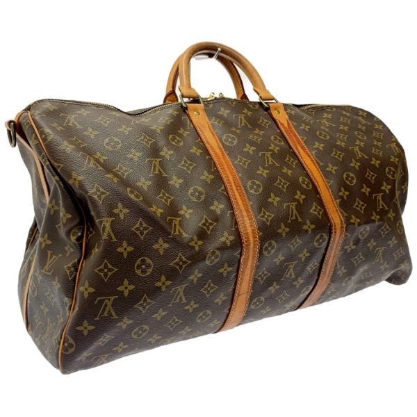 172894 2 Louis Vuitton Monogram Keepall 55 Bandouliere Boston Bag Brown