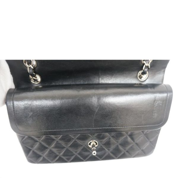 17308 11 Chanel Matelasse W Flap Chain Shoulder Bag Black SV Metal Fittings