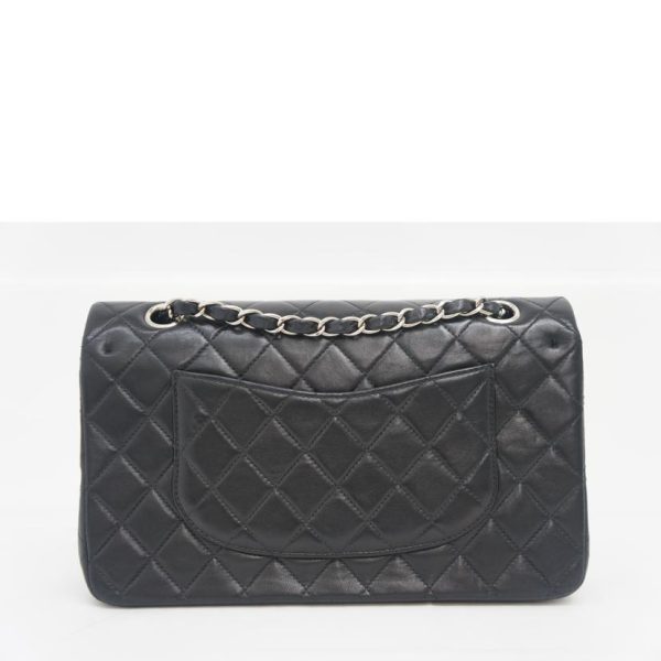 17308 2 Chanel Matelasse W Flap Chain Shoulder Bag Black SV Metal Fittings