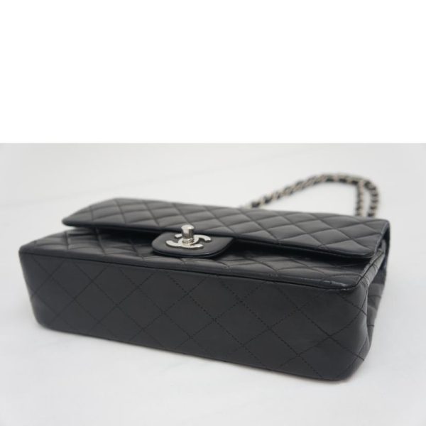 17308 3 Chanel Matelasse W Flap Chain Shoulder Bag Black SV Metal Fittings