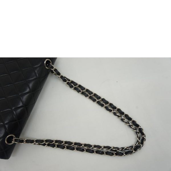 17308 4 Chanel Matelasse W Flap Chain Shoulder Bag Black SV Metal Fittings