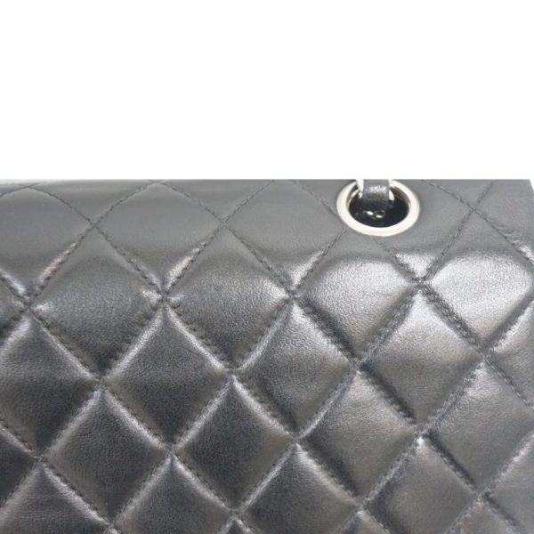 17308 7 Chanel Matelasse W Flap Chain Shoulder Bag Black SV Metal Fittings