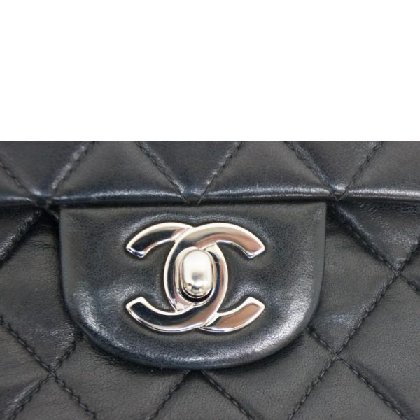 17308 9 Chanel Matelasse W Flap Chain Shoulder Bag Black SV Metal Fittings