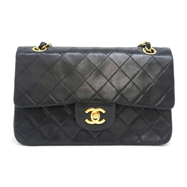 17315 1 Chanel Matelasse W Flap Chain Shoulder Bag Black