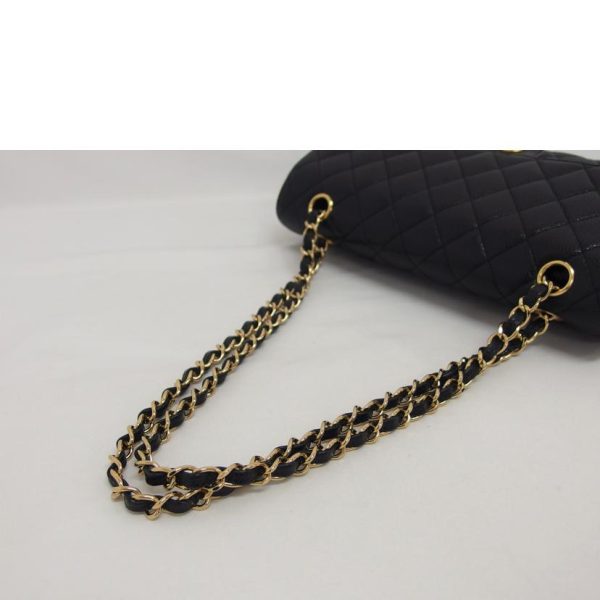 17333 4 Chanel Matelasse Caviar Skin W Flap Chain Shoulder Bag Black