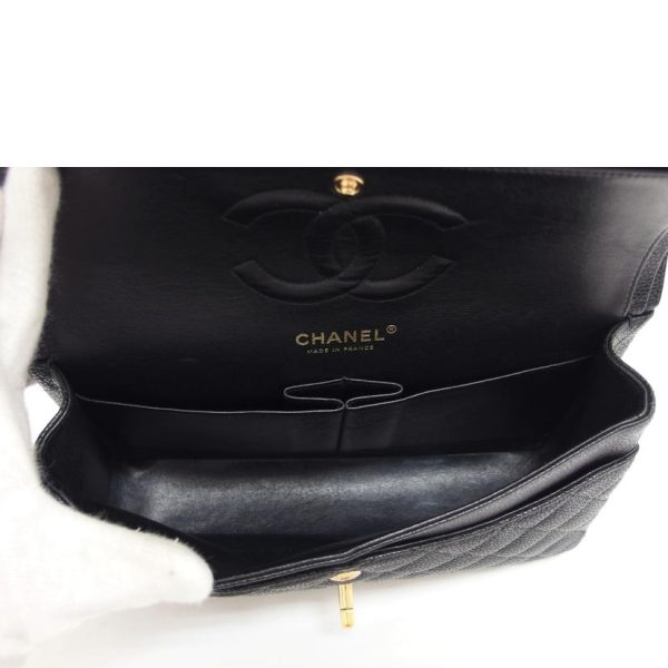 17333 6 Chanel Matelasse Caviar Skin W Flap Chain Shoulder Bag Black