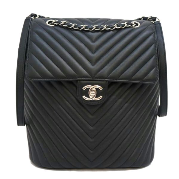 17425 1 Chanel V Stitch Lambskin Backpack Bag Black