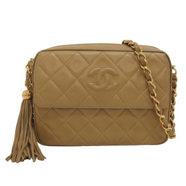 17425 1 Chanel Matelasse Lambskin Chain Shoulder Bag Beige