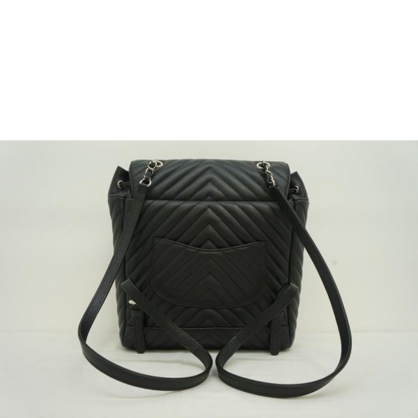 17425 2 Chanel V Stitch Lambskin Backpack Bag Black