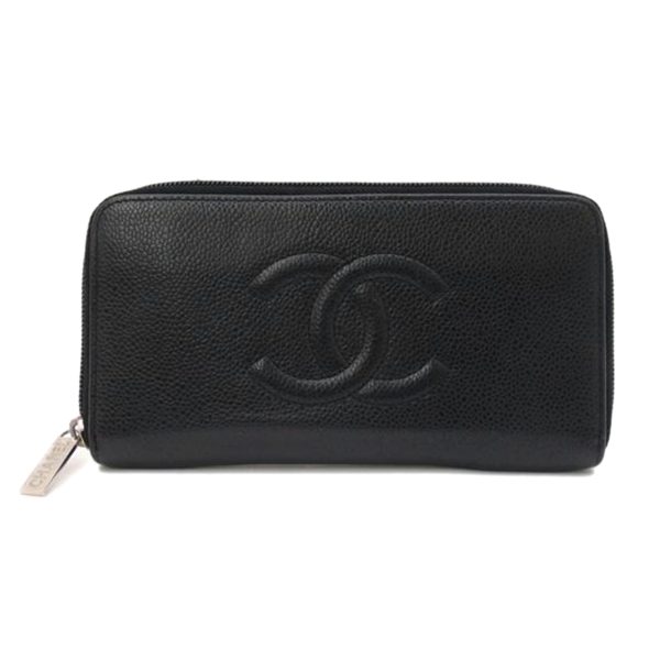 17502 1 Chanel Caviar Coco Mark Round Wallet Bag Black