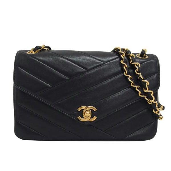 17630 1 Chanel Lambskin Chain Shoulder Bag Black