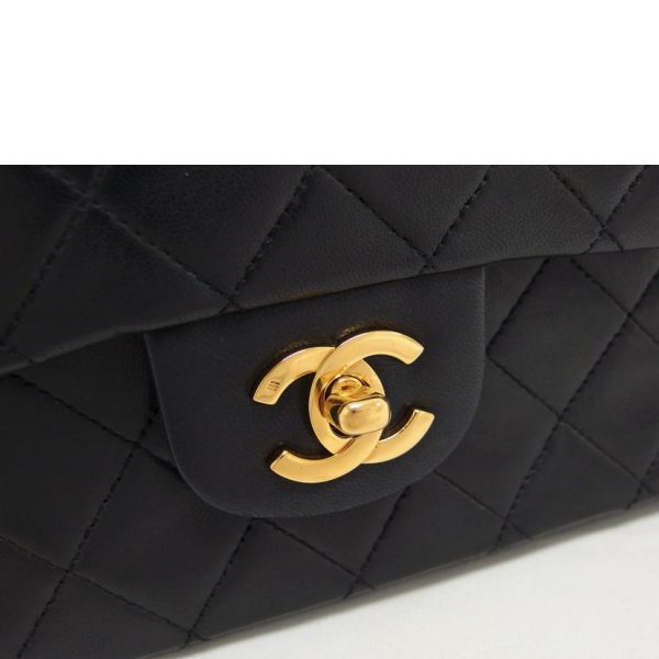 17692 5 Chanel Matelasse W Flap Chain Shoulder Bag Lambskin Black