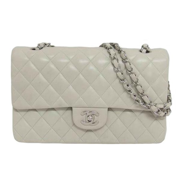 17753 1 Chanel Matelasse 25W Flap Chain Shoulder Bag Lambskin Light Gray