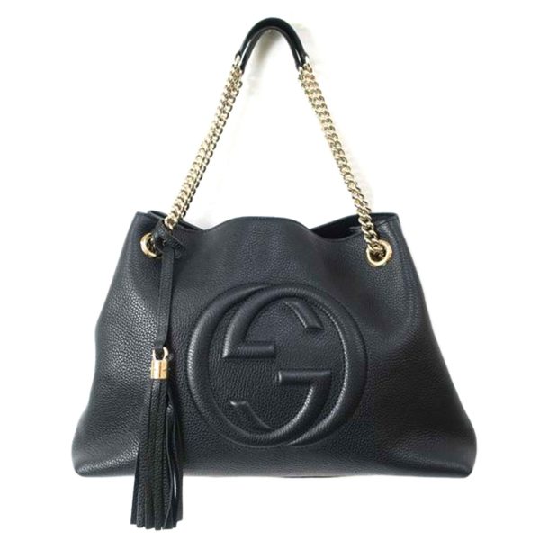 17821 1 Gucci Leather Chain Shoulder Bag Handbag Canvas Black