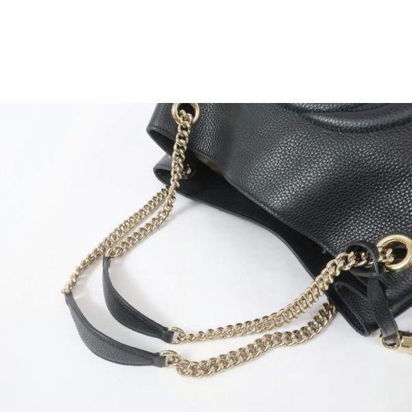 17821 3 Gucci Leather Chain Shoulder Bag Handbag Canvas Black