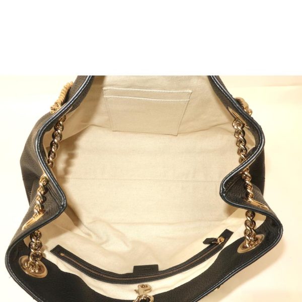 17821 7 Gucci Leather Chain Shoulder Bag Handbag Canvas Black