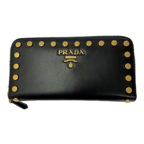 178975 1 Prada Leather Gold Studs Long Wallet Black