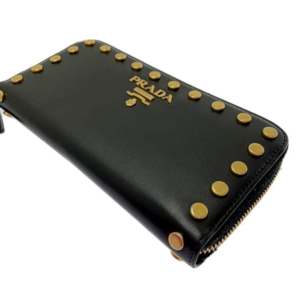 178975 2 Prada Leather Gold Studs Long Wallet Black