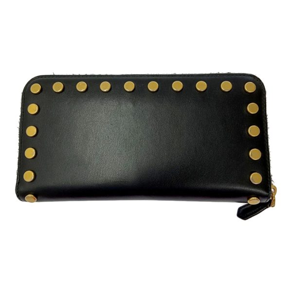 178975 4 Prada Leather Gold Studs Long Wallet Black