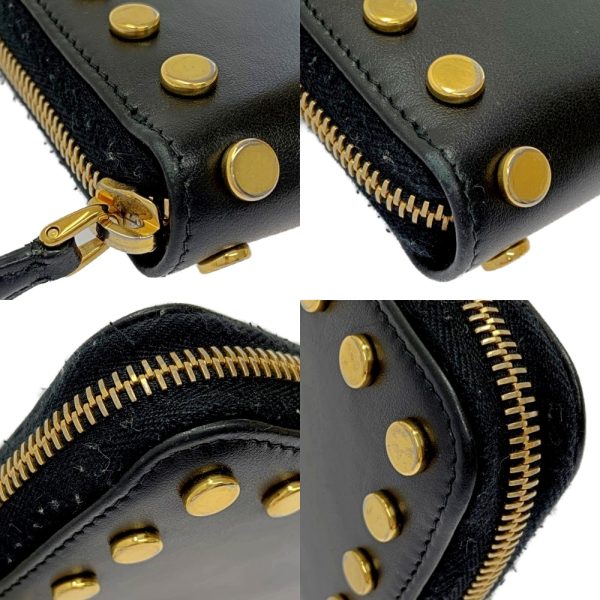 178975 6 Prada Leather Gold Studs Long Wallet Black