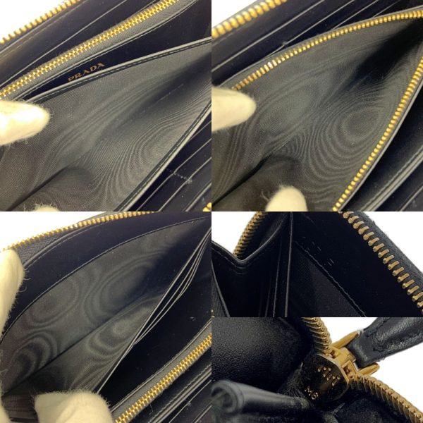 178975 8 Prada Leather Gold Studs Long Wallet Black