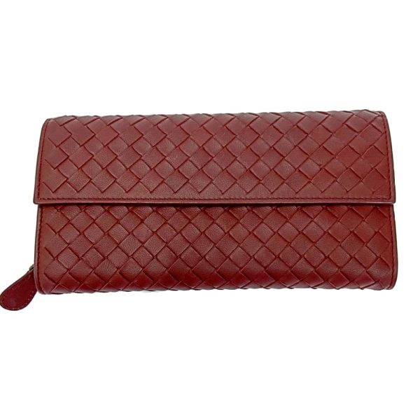 179163 2 Bottega Veneta Leather Intrecciato Long Wallet Bordeaux