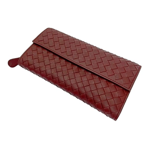 179163 3 Bottega Veneta Leather Intrecciato Long Wallet Bordeaux