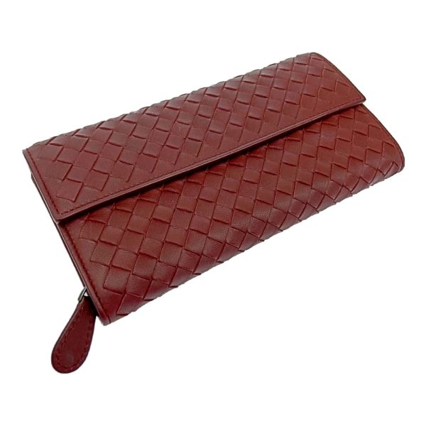 179163 4 Bottega Veneta Leather Intrecciato Long Wallet Bordeaux