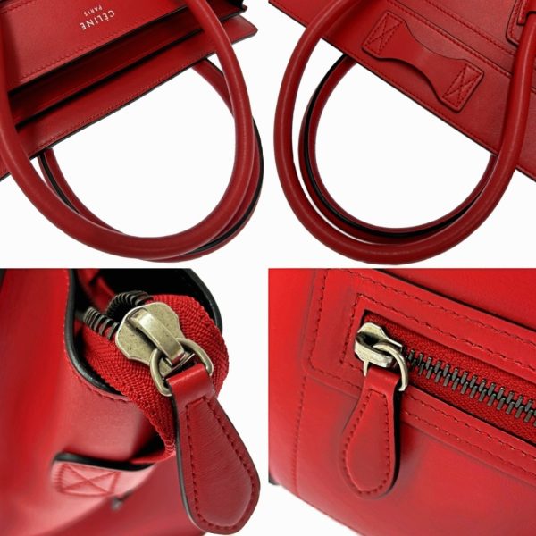 179646 6 Celine Leather Luggage Micro Shopper Handbag Red