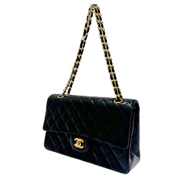 179759 2 CHANEL Matelasse Lambskin W Chain Shoulder Bag Black