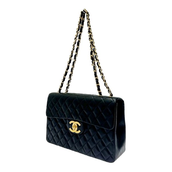 179825 2 CHANEL Lambskin Deca Matelasse W Chain Shoulder Bag Black