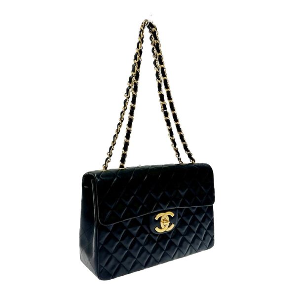 179825 3 CHANEL Lambskin Deca Matelasse W Chain Shoulder Bag Black