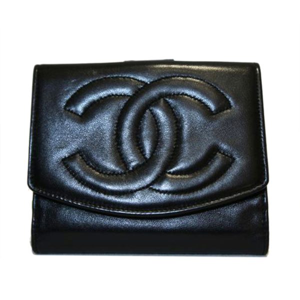 18071 1 Chanel Double Hook Fold Wallet Black