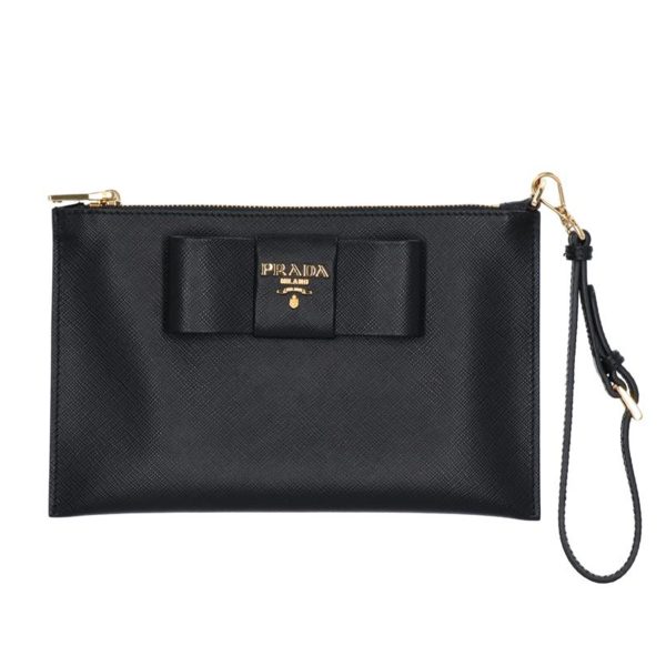 18125 1 Prada Saffiano Ribbon Pouch Black