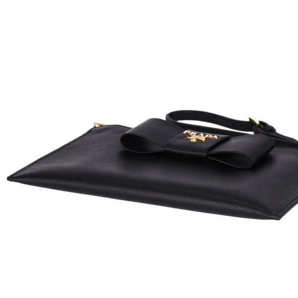 18125 3 Prada Saffiano Ribbon Pouch Black