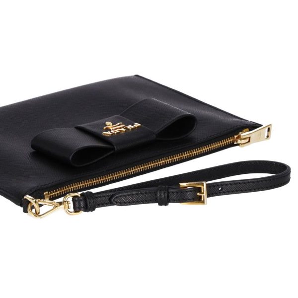 18125 4 Prada Saffiano Ribbon Pouch Black