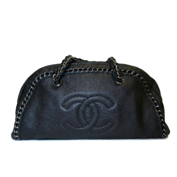 18163 1 Chanel Luxury Line Chain Boston Bag Black