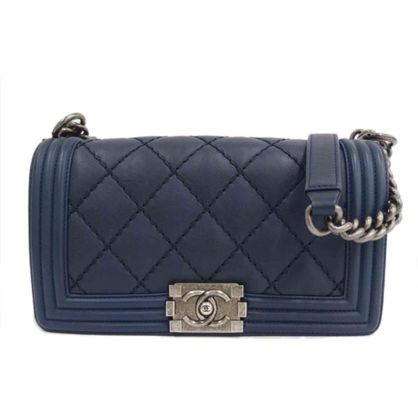 18189 1 Chanel Boy Chanel Chain Shoulder Bag Navy