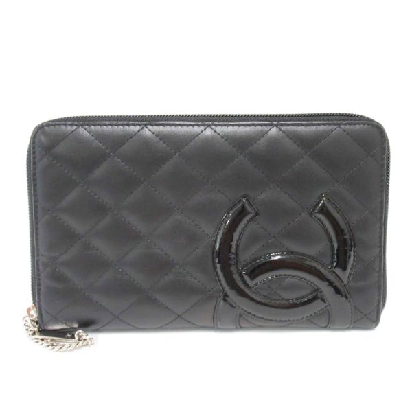 18262 1 Chanel Round Zip Long Wallet Cambon Line Black