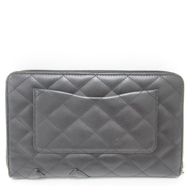 18262 2 Chanel Round Zip Long Wallet Cambon Line Black