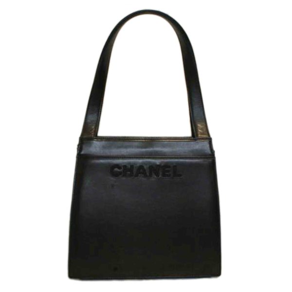 18295 1 Chanel Lambskin Logo Tote Bag Black