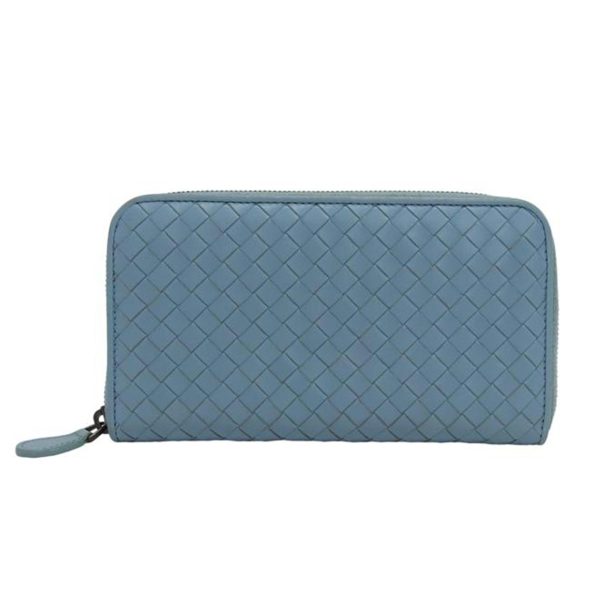 18330 1 Bottega Veneta Intrecciato Round Zipper Long Wallet Light Blue