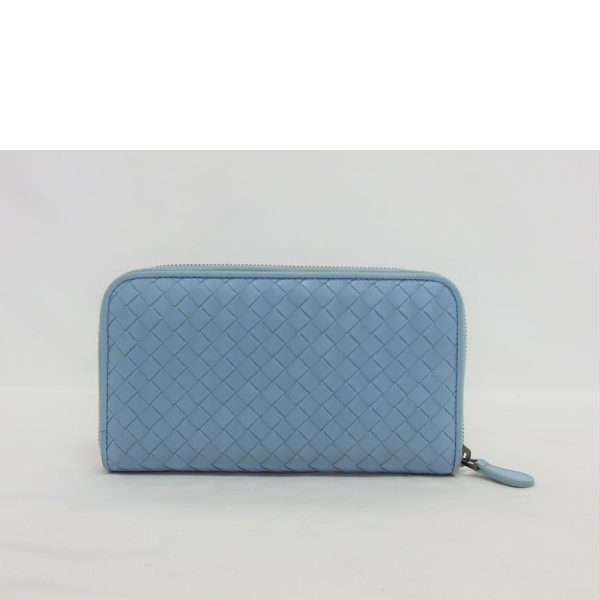 18330 2 Bottega Veneta Intrecciato Round Zipper Long Wallet Light Blue