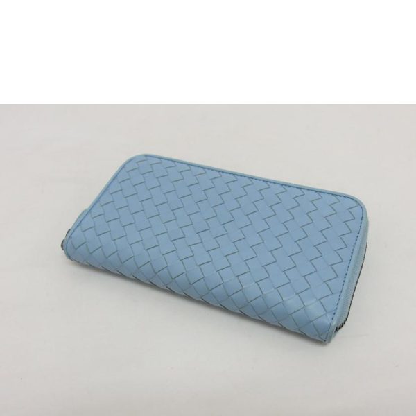 18330 3 Bottega Veneta Intrecciato Round Zipper Long Wallet Light Blue