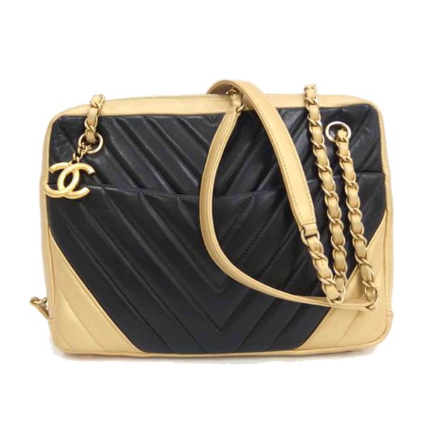 18385 1 Chanel Chevron Chain Shoulder Bag Black