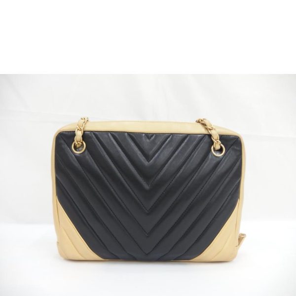 18385 2 Chanel Chevron Chain Shoulder Bag Black