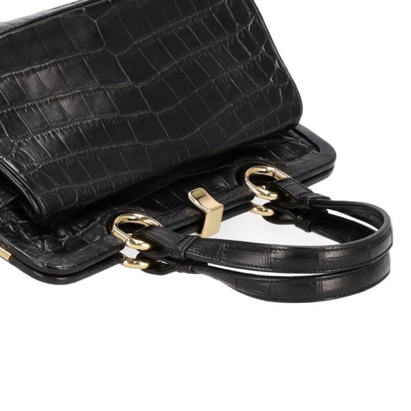 18507 4 Bottega Veneta Croco Leather Hand Bag Black Gold